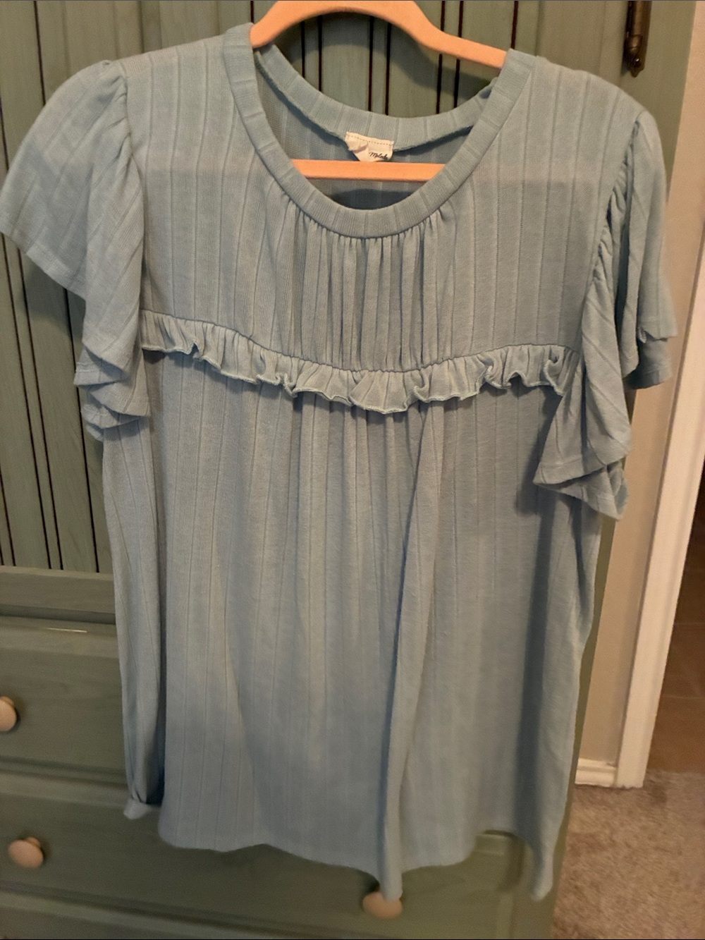 Light green Ruffle Short Sleeve Women's Top